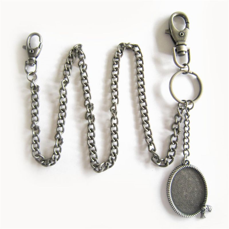 Vintage Silver Plate Western Rope Oval Blank Charm Jeans Wallet Key Chain WAISTCHAIN-BL013SL