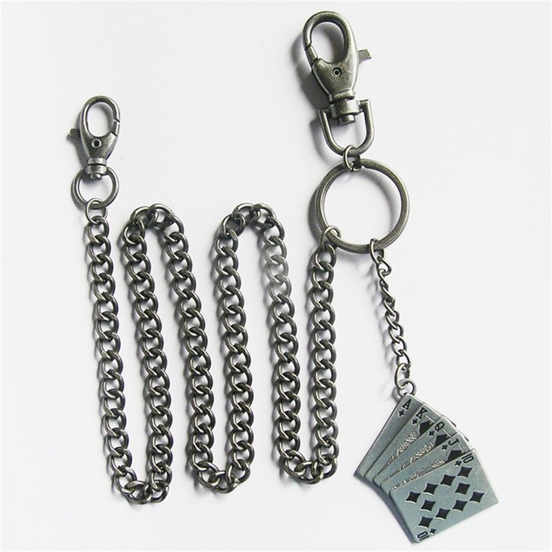 Black Enamel Royal Flush Poker Cards Jeans Waist Wallet Key Chain WALLETCHAIN-CS012BK