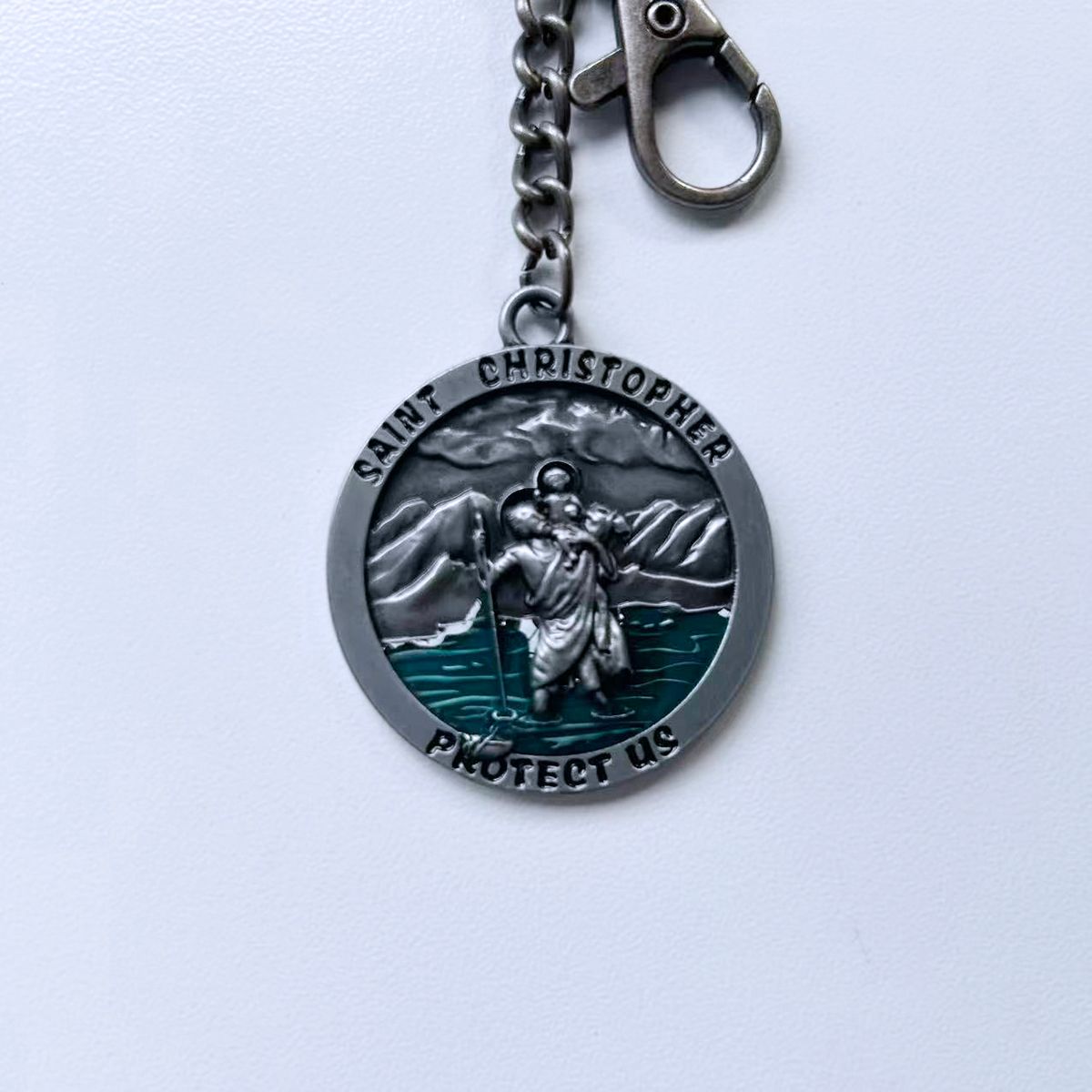 Vintage Saint Christopher Religion Metal Charm Pendant Key Ring Key Chain KEYRING-OC035