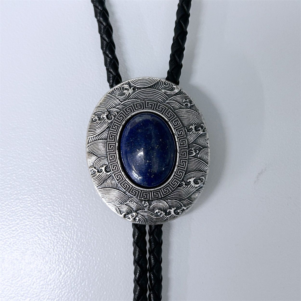Handcraft Lapis lazuli Stone Oval Bolo Tie with Braided Genuine Leather Rope BOLOTIE-031SL