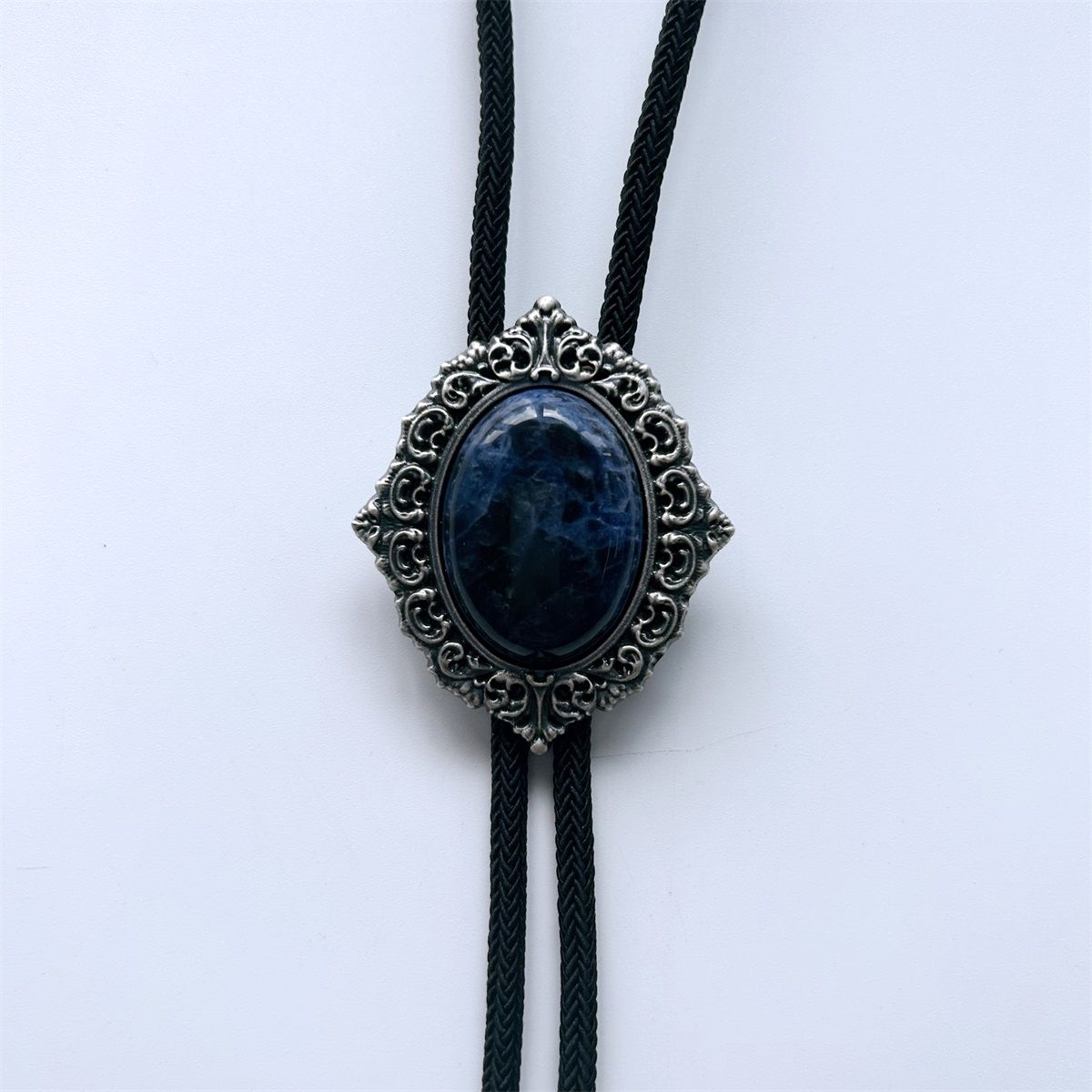 Vintage Silver Nature Blue Plessite Stone Magic Mirror Bolo Tie BOLOTIE-079LW