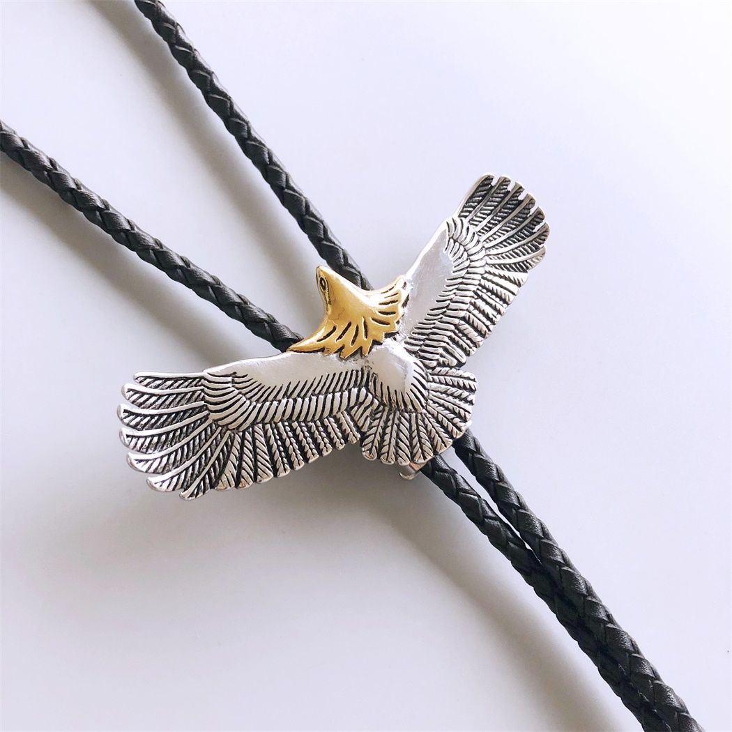Stainless Steel Fly Eagle Bolo Tie Leather Necklace BOLOTIE-077