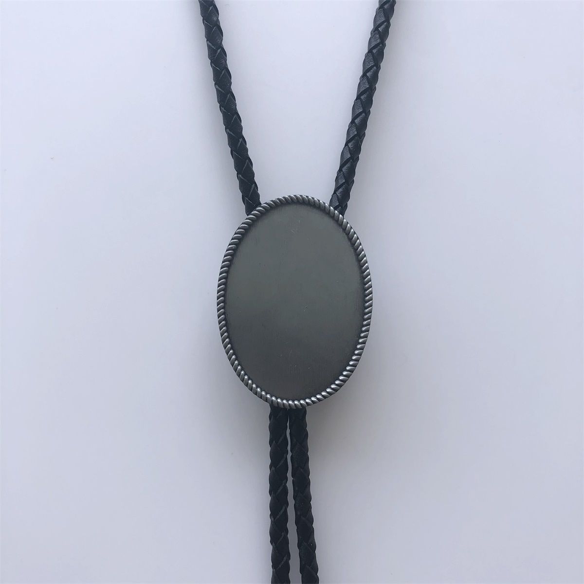 New Vintage Biker Chains Blank Oval Bolo Tie Leather Necklace BOLOTIE-BL002AS