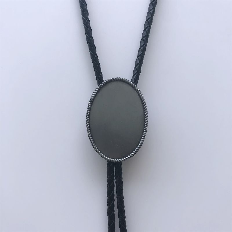 New Vintage Biker Chains Blank Oval Bolo Tie Leather Necklace BOLOTIE-BL002AS