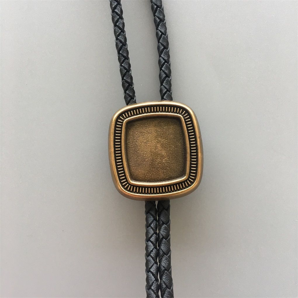 Antique Gold Plated Blank Rectangle Bolo Tie Leather Necklace BOLOTIE-BL066AG