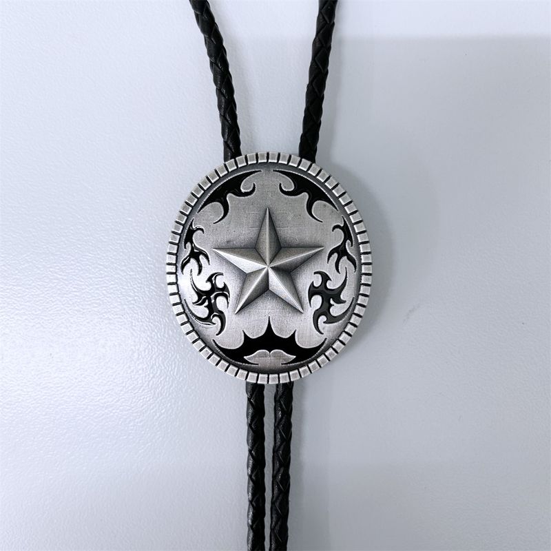 Vintage Silver Western Star Rodeo Cowboy Cowgirl Bolo Tie BOLOTIE-WT014SL