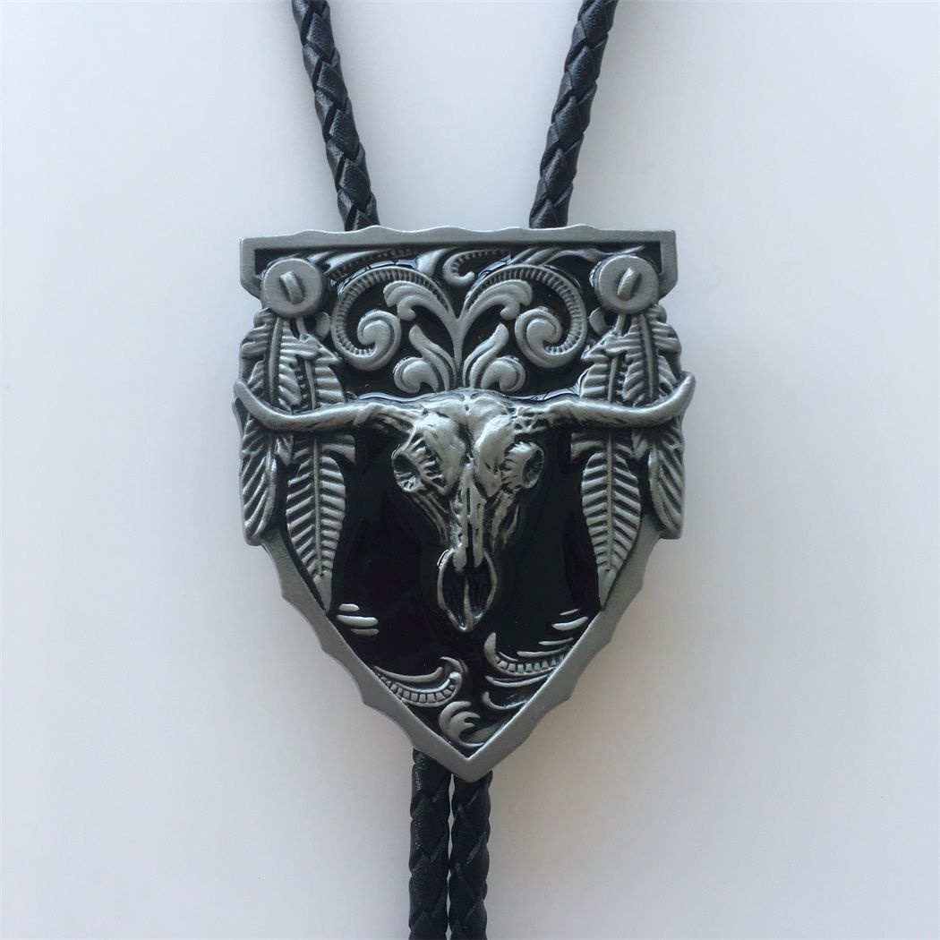 Vintage Black Enamel Long Horn Bull Western Bolo Tie also Stock in the US BOLOTIE-WT076BK