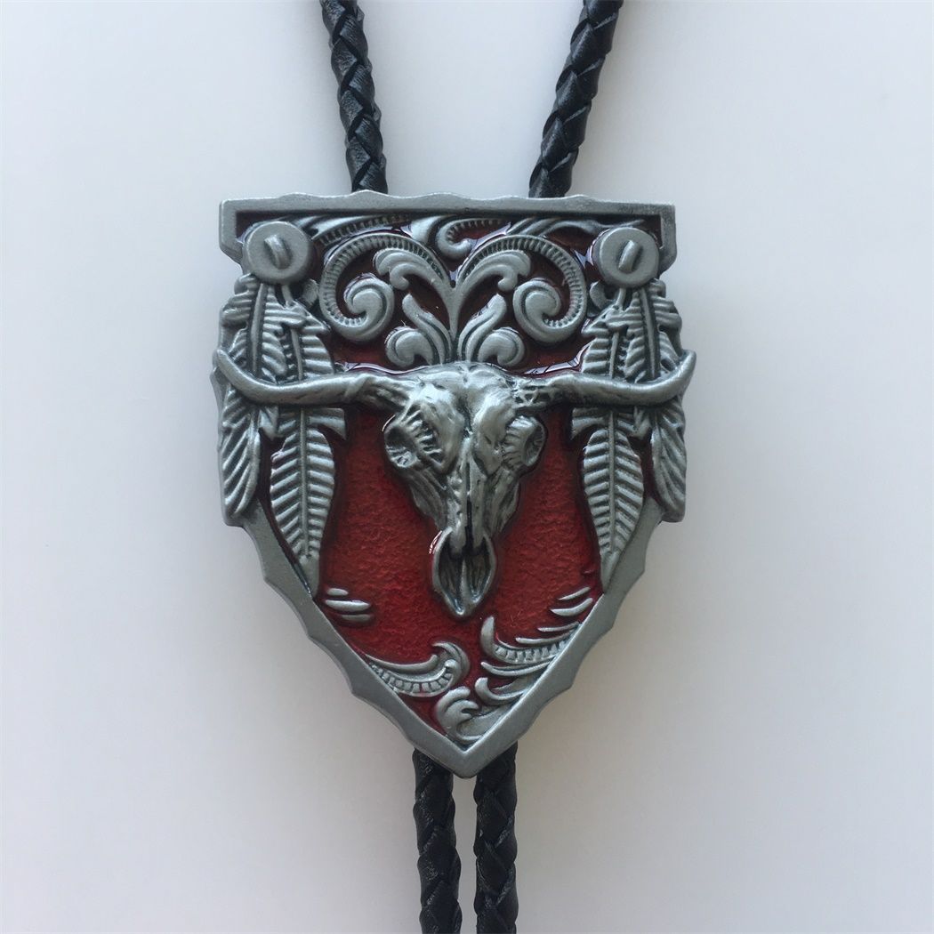 Vintage Red Enamel Long Horn Bull Western Bolo Tie also Stock in the US BOLOTIE-WT076RD