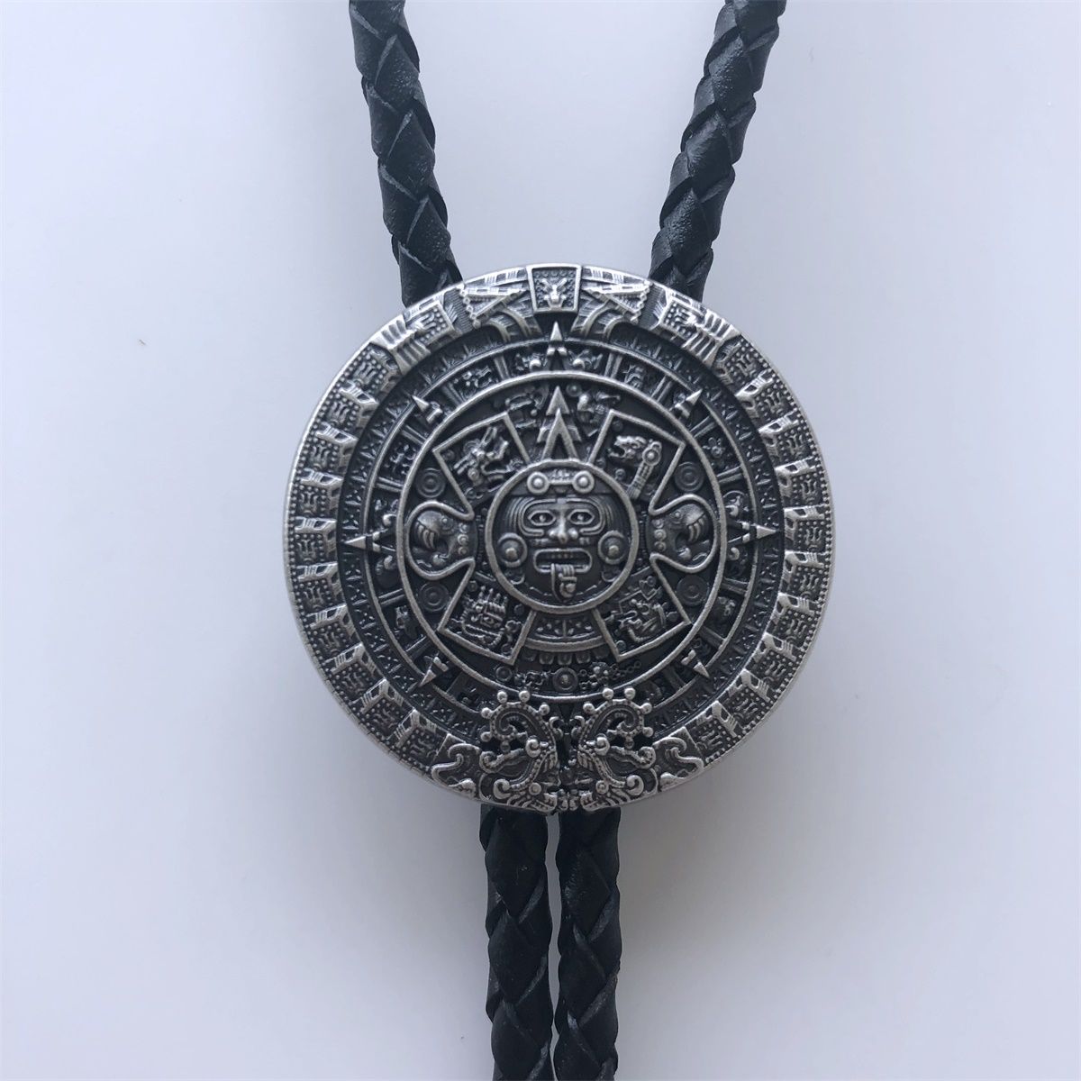 Vintage Style Silver Plated Aztec Calendar Wedding Bolo Tie BOLOTIE-WT126SL