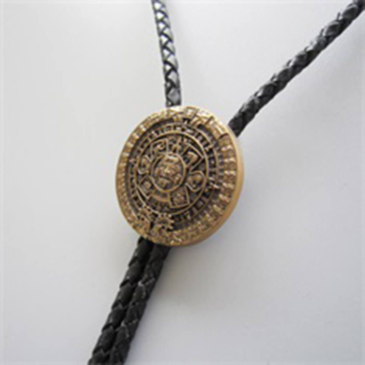 Antique Gold Plated Aztec Calendar Wedding Bolo Tie Leather Necklace BOLOTIE-WT126AG