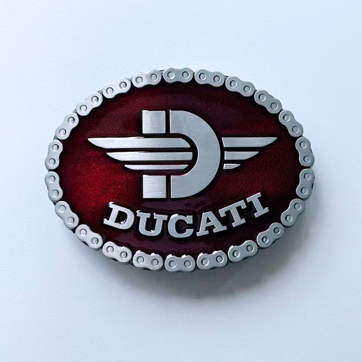 Vintage Oval Chain Red Enamel Belt Buckle BUCKLE-AT028RD