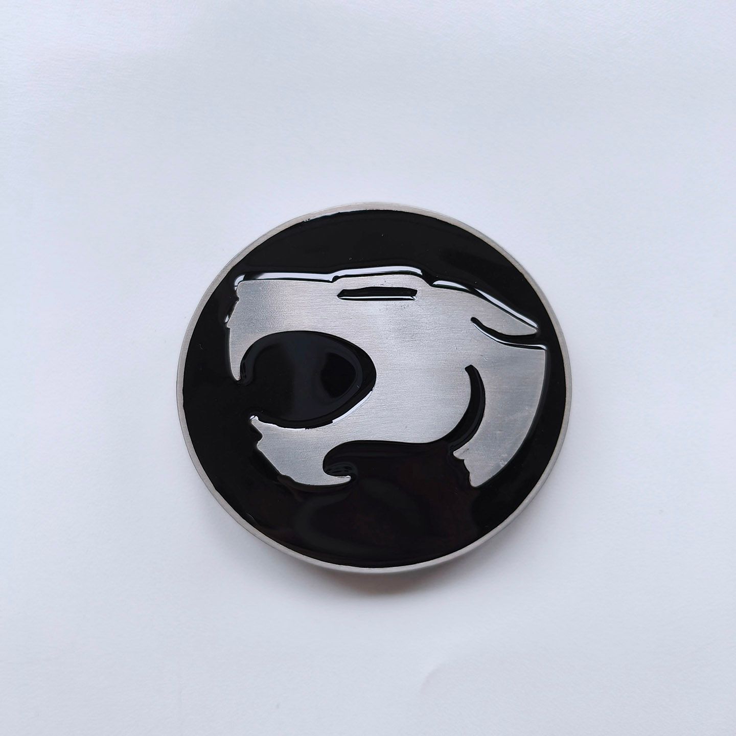 Antique Silver Black Enamel Round Belt Buckle BUCKLE-CA026BK