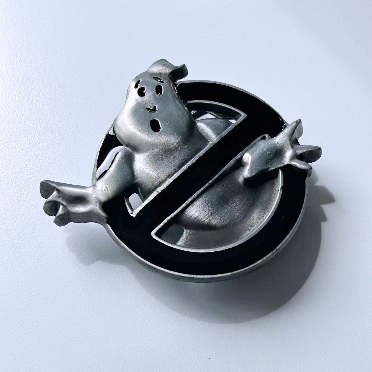 Antique Brushed Silver Ghost Enamel Belt Buckle