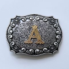Vintage Silver With Gold Plated A - Z Initial Letter Western Cowboy Cowgirl Belt Buckle BUCKLE-LE010VSG