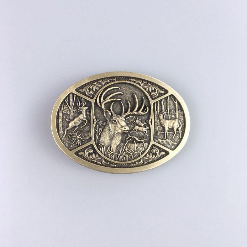 Vintage Bronze Plated Western Wildlife Oval Belt Buckle Hebilla Gurtelschnalle Boucle de ceinture