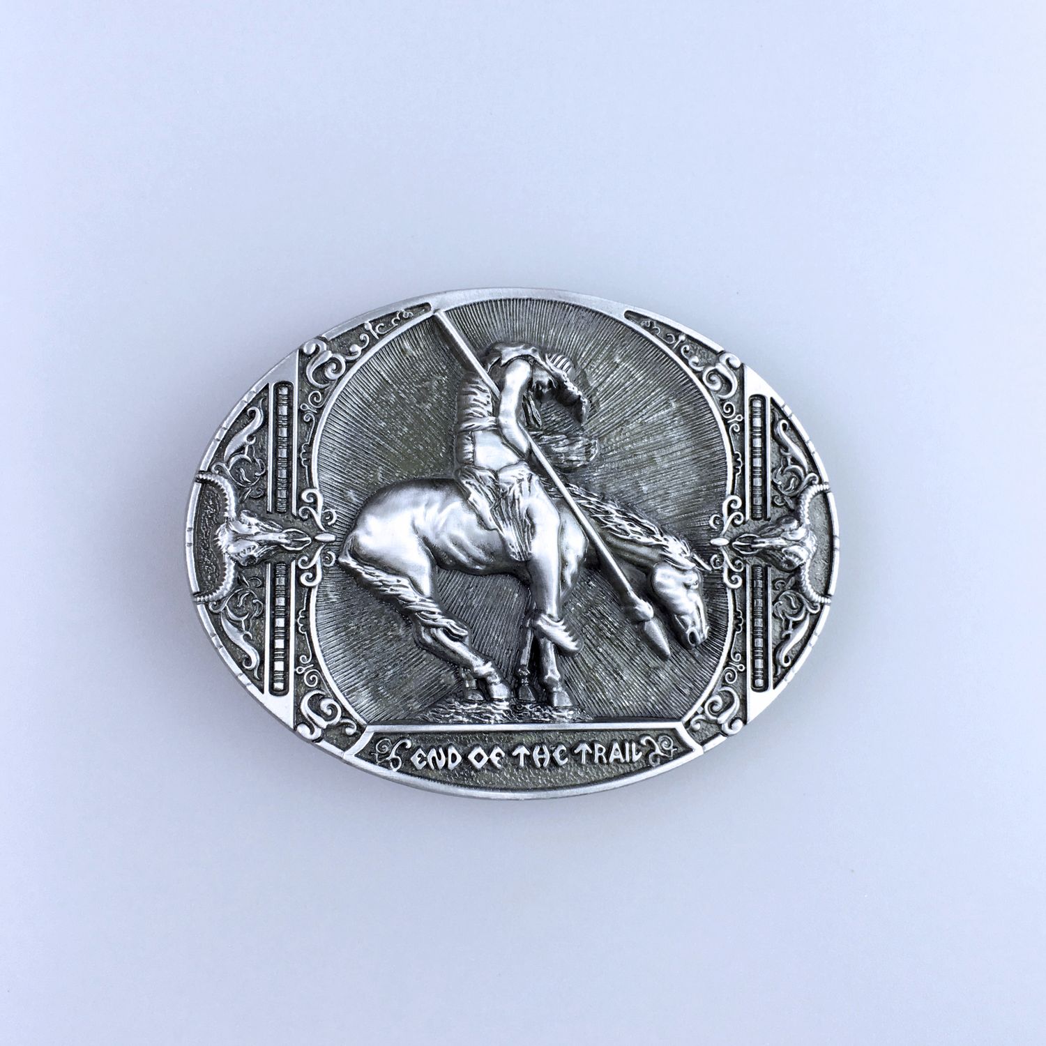 Antique Silver Rodeo Cowboy Western Oval Belt Buckle Hebilla Boucle de Ceinture WT113AS