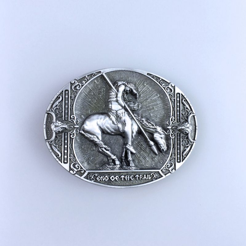 Antique Silver Rodeo Cowboy Western Oval Belt Buckle Hebilla Boucle de Ceinture WT113AS