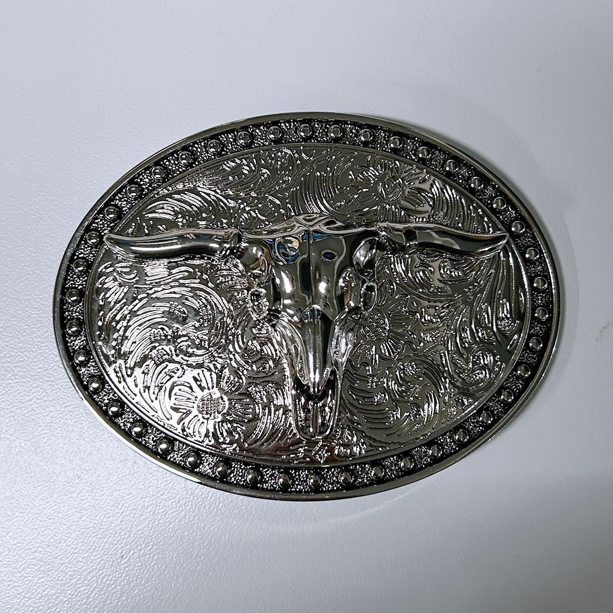 Bright Silver Western Long Horn Bull Cowboy Cowgirl Belt Buckle Gurtelschnalle Boucle de ceinture BUCKLE-WT162