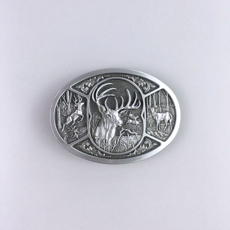 Antique Brushed Silver Western Deer Wildlife Oval Belt Buckle Gurtelschnalle Boucle de ceinture BUCKLE-WT151AS