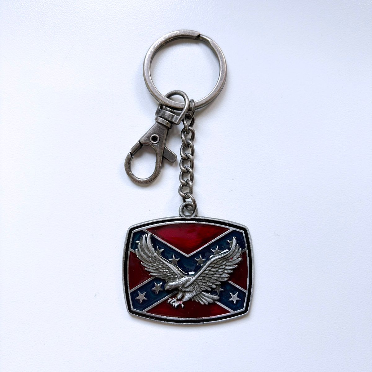 Vintage Western Fly Eagle Flag Metal Charm Pendant Key Ring Key Chain