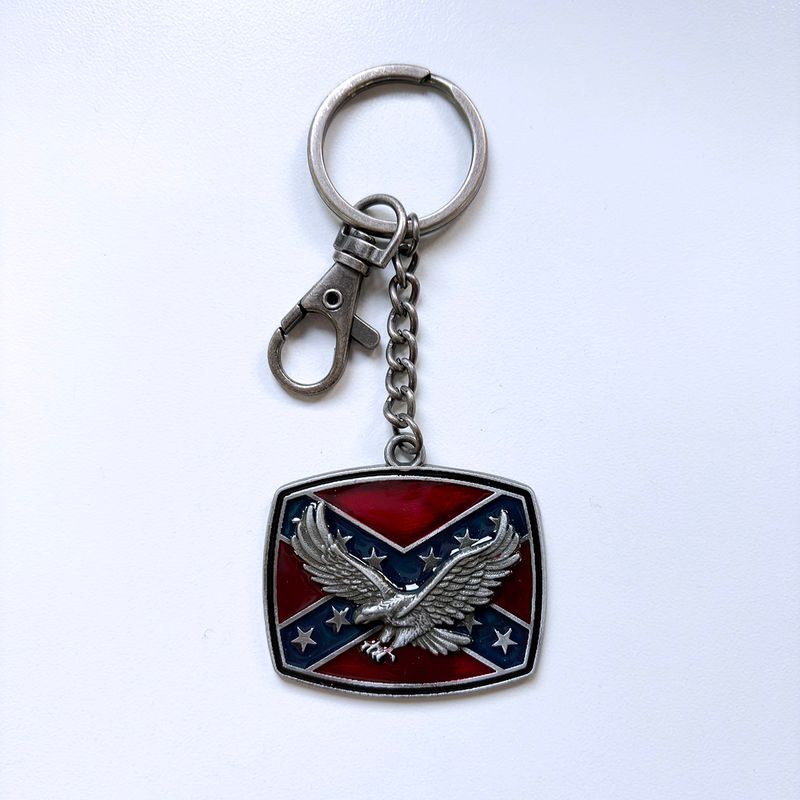 Vintage Western Fly Eagle Flag Metal Charm Pendant Key Ring Key Chain KEYRING-3D047