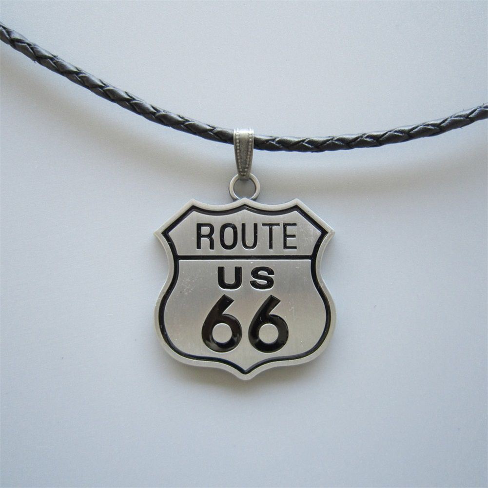 Leather Necklace Double Faces Metal Charm Pendant Necklace AT069