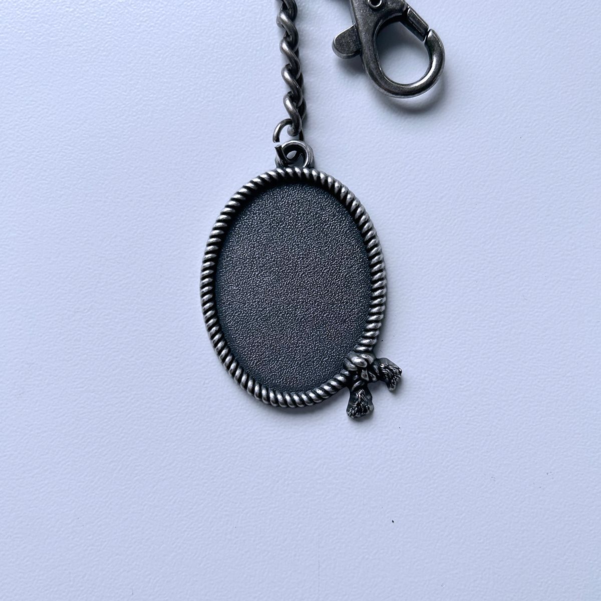 Vintage Silver Plated Western Rope Oval Blank Charm Key Ring Key Chain KEYRING-BL013SL