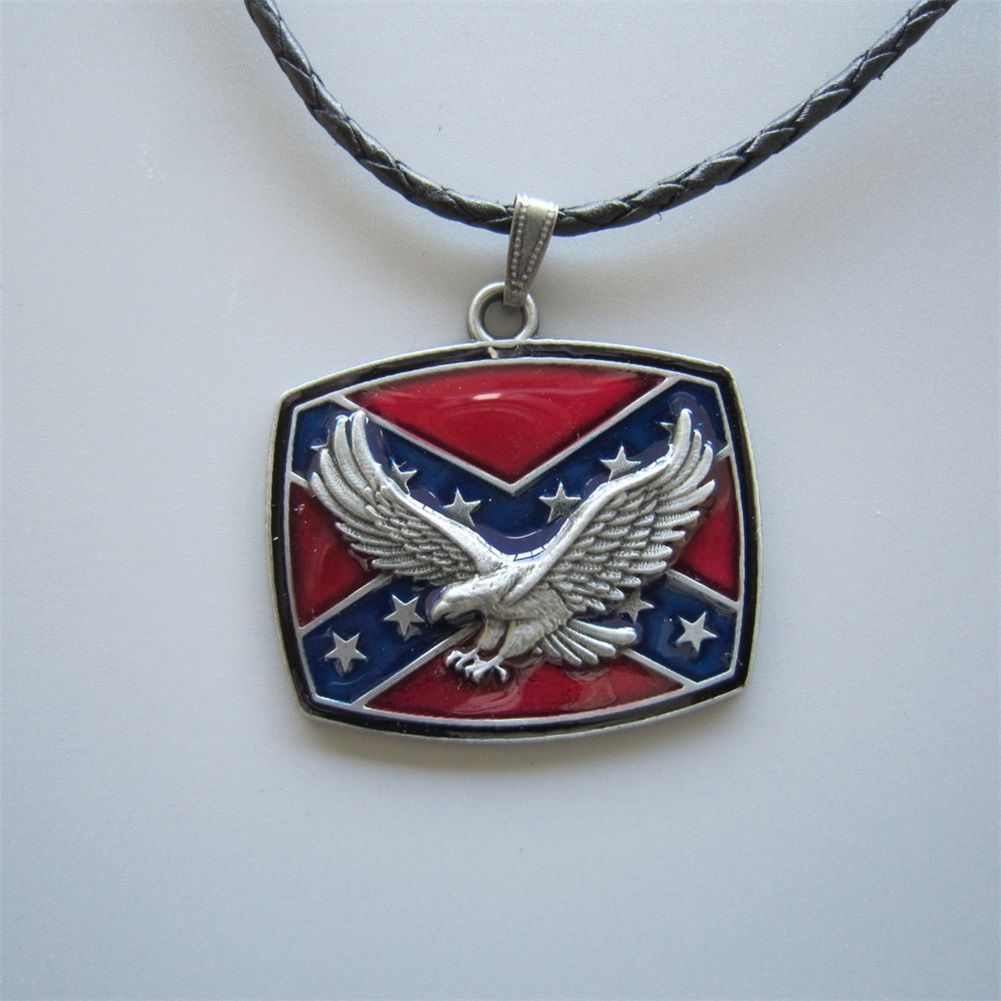 Western Eagle Flag Metal Pendant Charm Leather Necklace