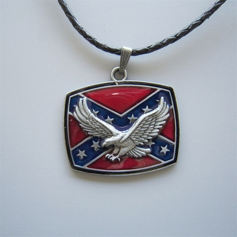 Western Eagle Flag Metal Pendant Charm Leather Necklace NECKLACE-3D047
