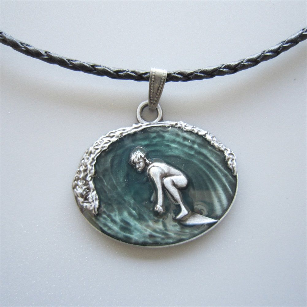 Surfing Sports Pendant Charm Braided Leather Necklace NECKLACE-3D034