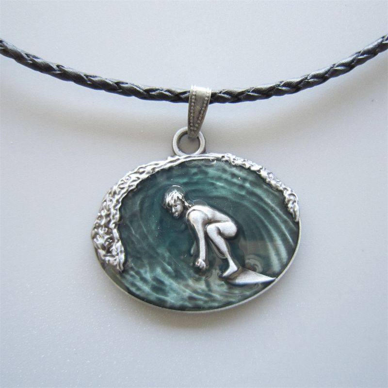 Surfing Sports Pendant Charm Braided Leather Necklace NECKLACE-3D034