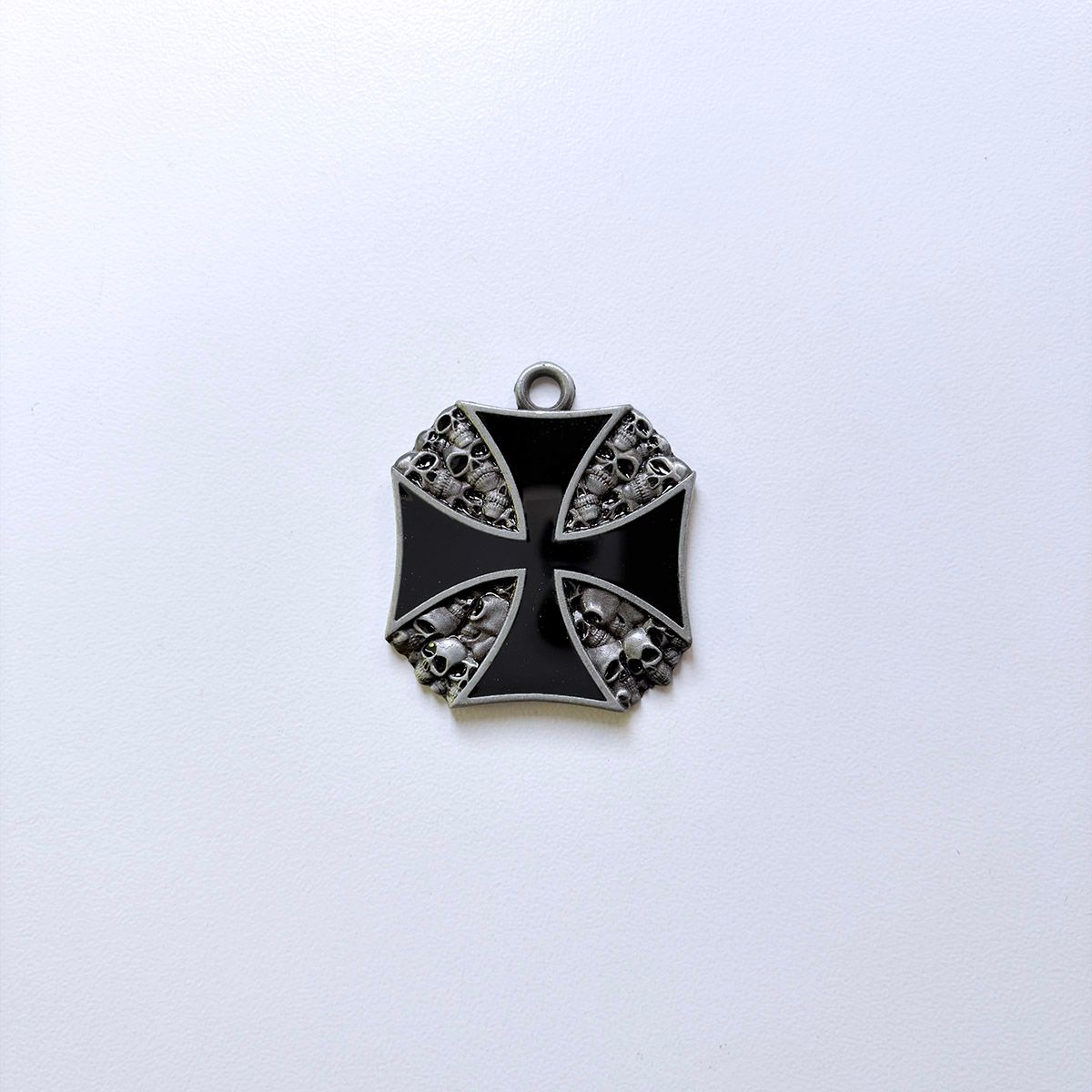 Vintage Enamel Skulls Cross Metal Charm Pendant