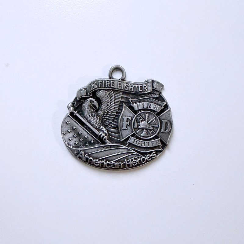 Antique Silver Hero Fire Firefighter Metal Charm Pendant PENDANT-3D039AS