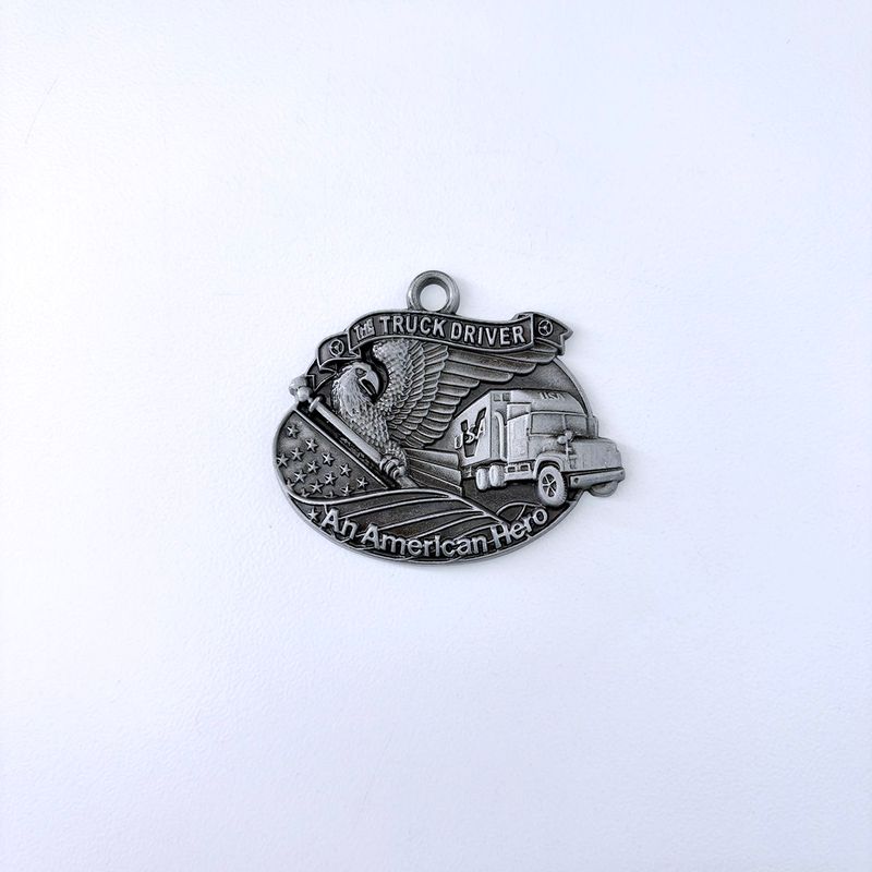 ntique Brushed Silver Truck Driver Metal Charm Pendant PENDANT-3D041AS