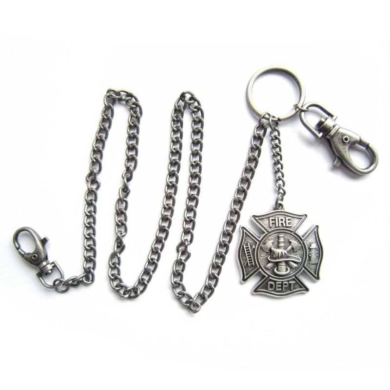 Vintaage Silver Plate Firemen Firefighter Fire Dept Jeans Wallet Key Chain WAISTCHAIN-OC010SL