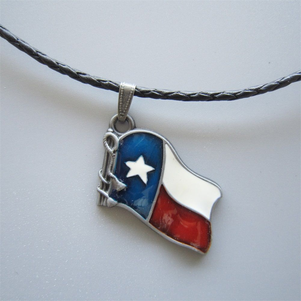 Enamel Nation Flag Metal Charm Pendant Leather Necklace