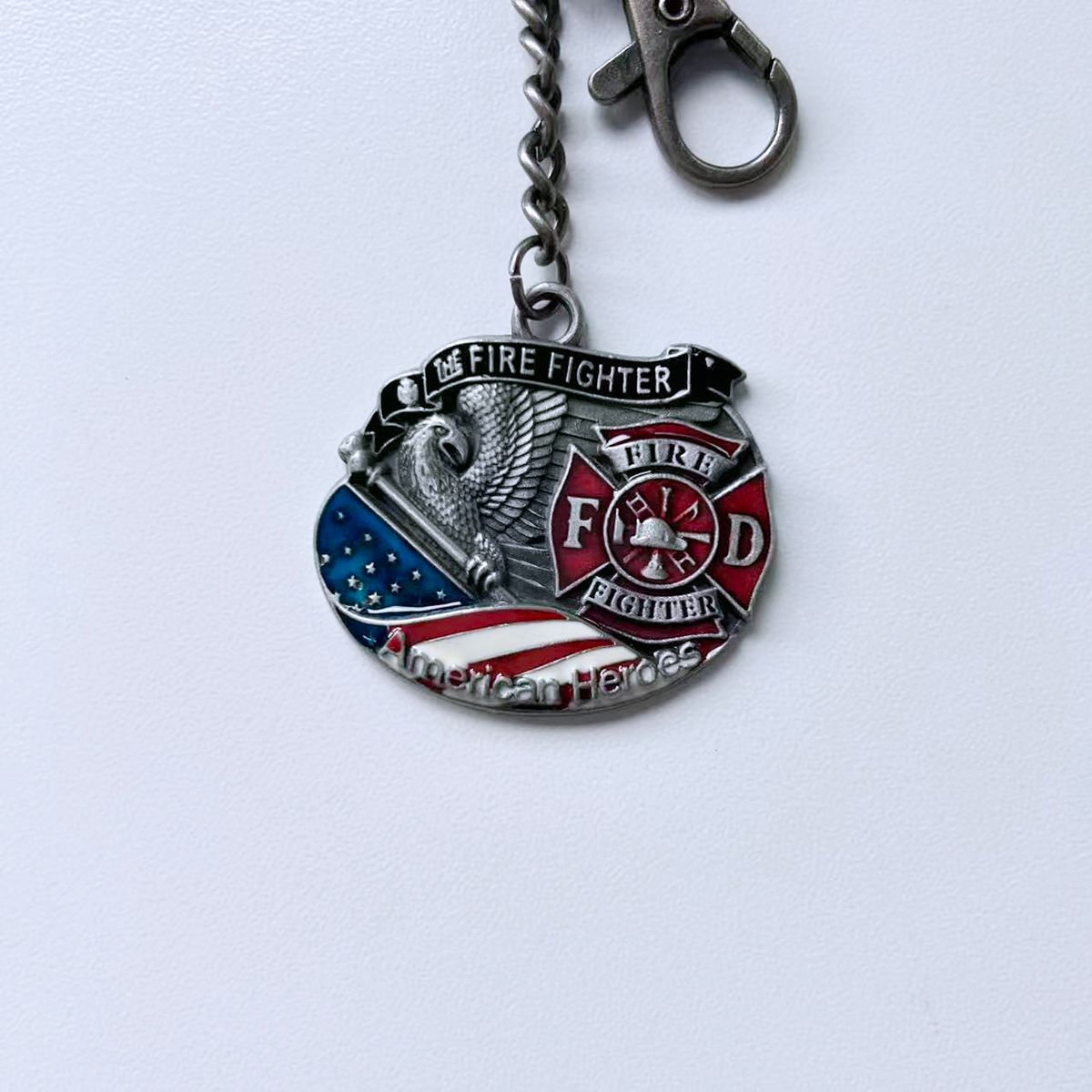 Vintage Hero Fire Fireman Firefighter Metal Charm Pendant Key Ring Key Chain KEYRING-3D039