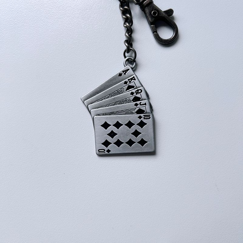 Vintage Black Enamel Straight Flush Poker Casino Lucky Key Ring Key Chain KEYRING-CS012BK
