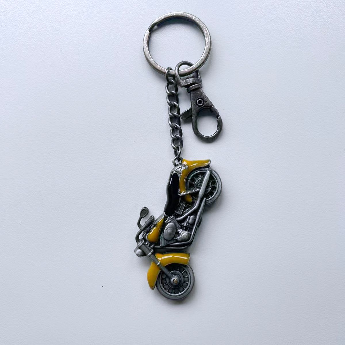Vintage 3D Motorcycle Rhinestone Biker Rider Metal Charm Pendant Key Ring Key Chain KEYRING-AT058YE