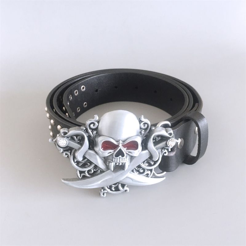 New Gothic Skull Belt Buckle With Black Studded Genuine Leather also Stock in the US Belt BELT-006BK-SK015