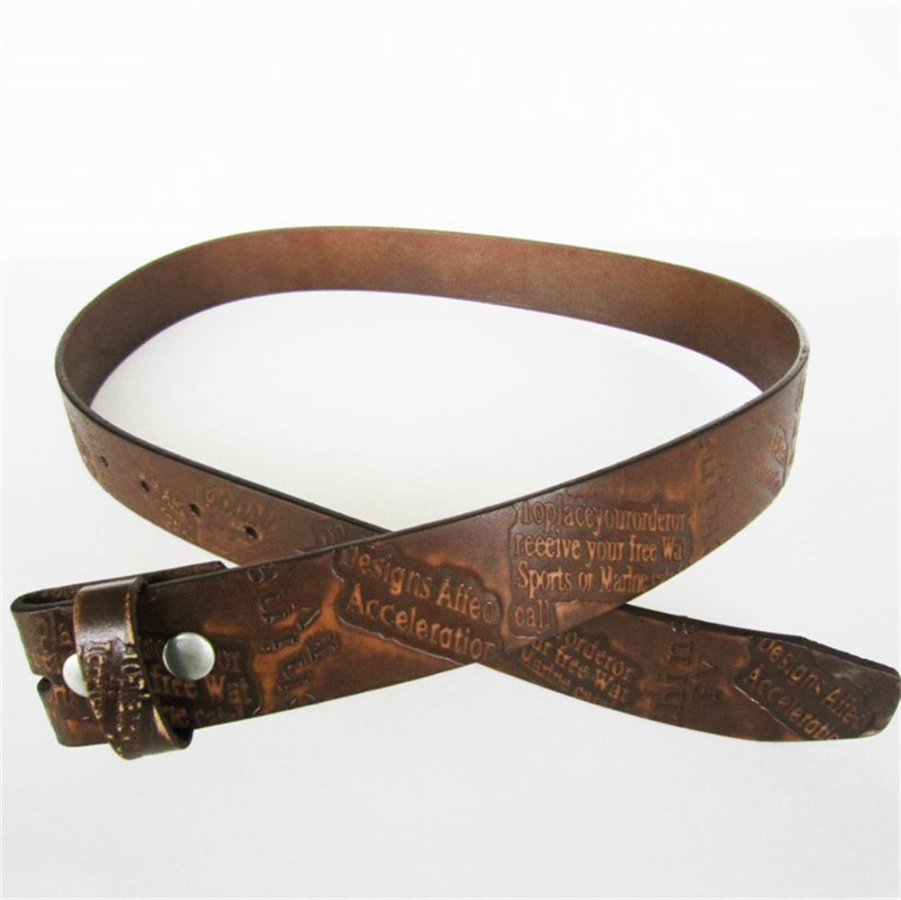 Brown Etched Embossed Genuine Leather Solid Real Leather Belt