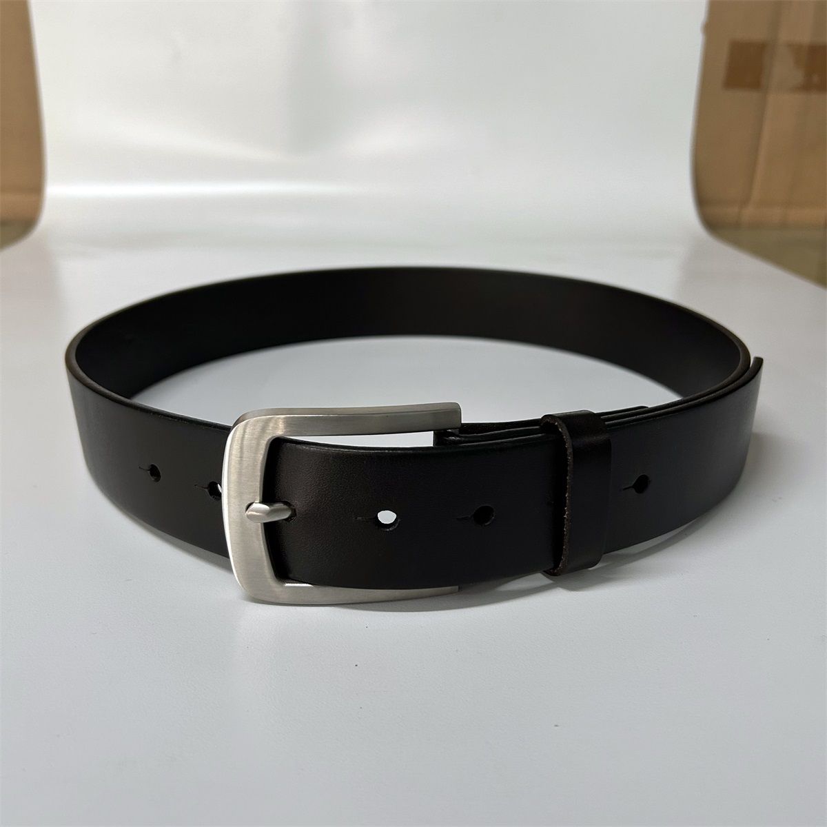 Dark Coffee Color Solid Genuine Leather Belt With Stainless Steel Pin Buckle BELT1-014BW-SS001