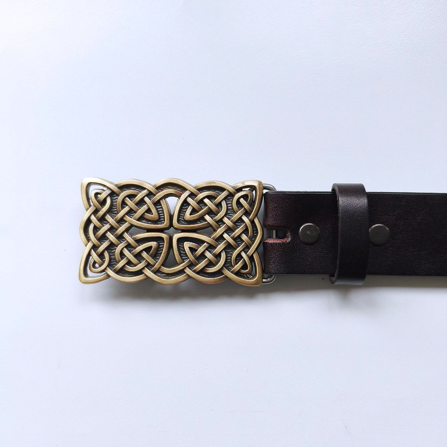 Bronze Plated Cross Knot Rectangle Belt Buckle W Dark Coffee Color Genuine Leather Belt BELT-BW-WT133AB