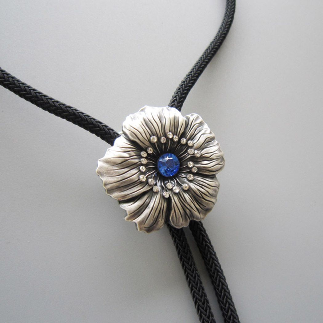 Rhinestones Dream Flower Wedding Necklace Bolo Tie BOLOTIE-067