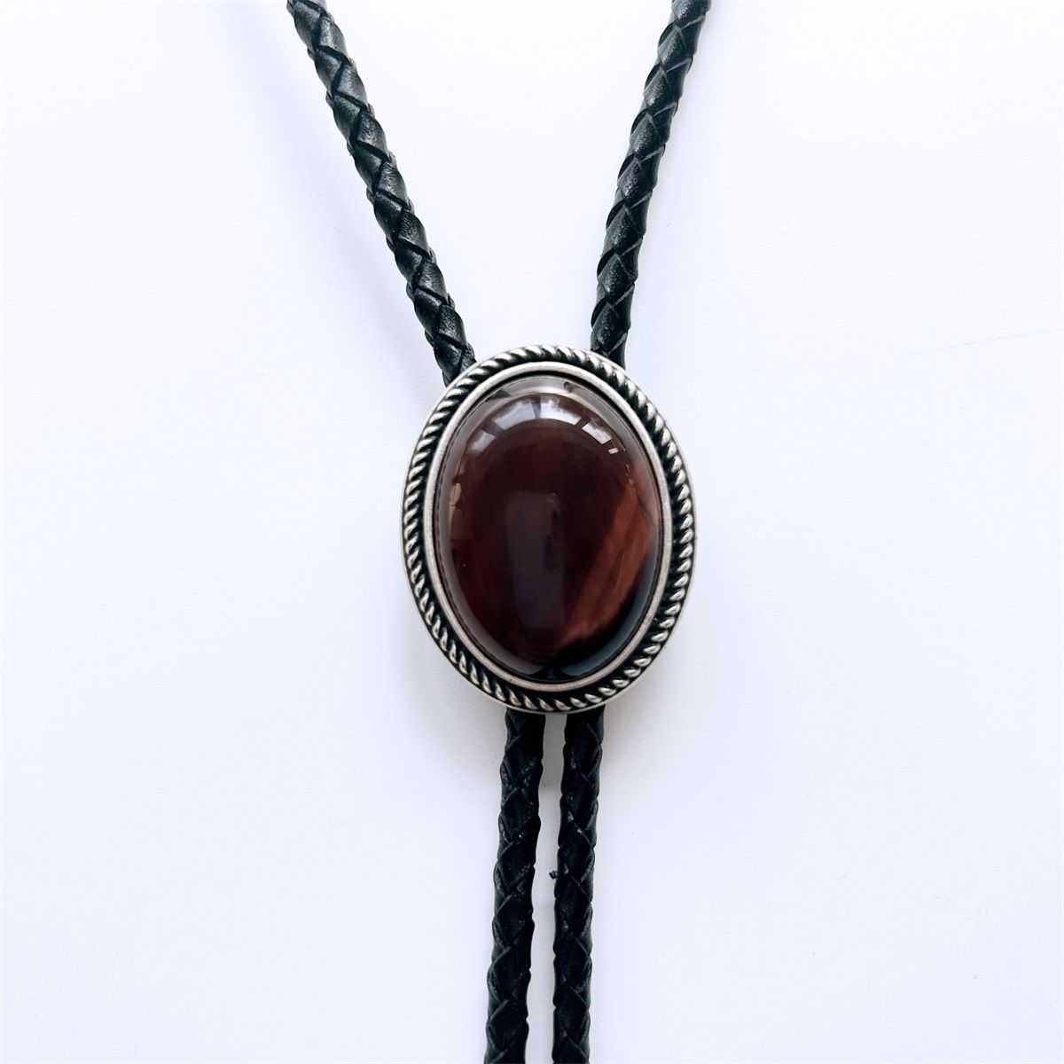 Vintage Silver Western Wildlife Red Tiger Eye Stone Oval Bolo Tie BOLOTIE-024SL