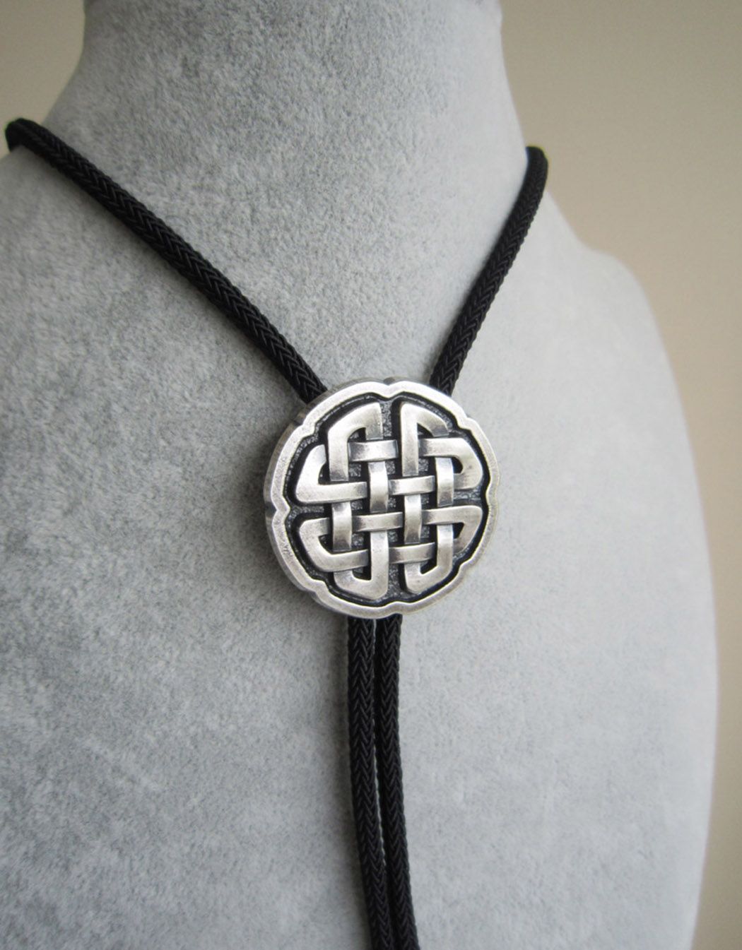 Vintage Cross Celtic Knot Bolo Tie Necklace With Sky Systems Jewelry Fiber Braided Rope BOLOTIE-070SK
