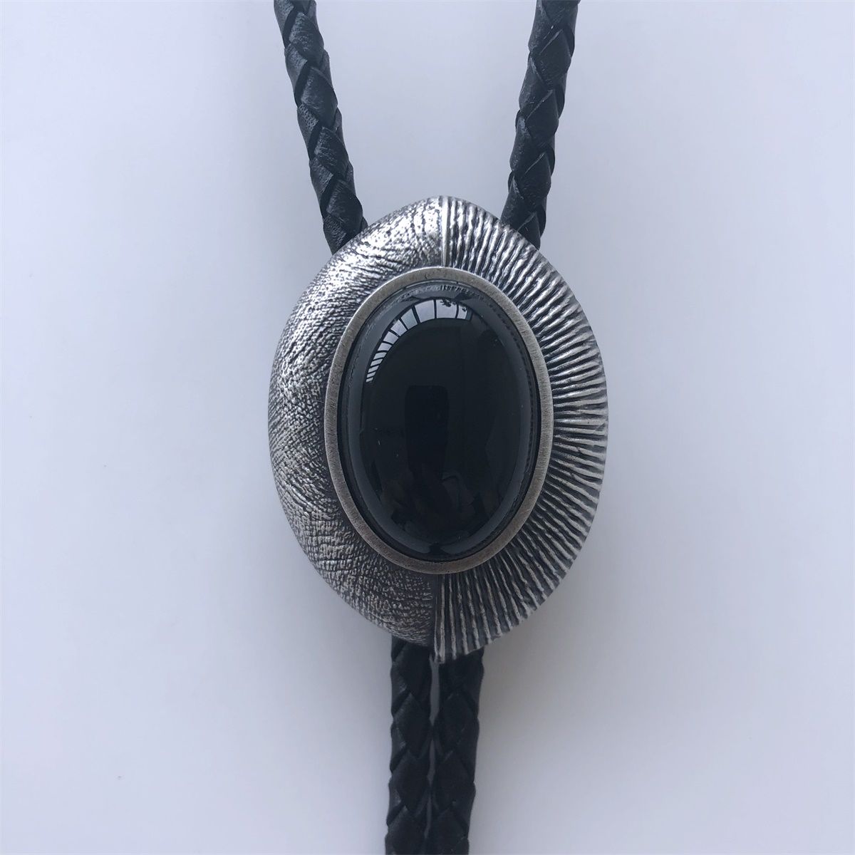 Nature Black Obsidian Stone Eye Shape Bolo Tie BOLOTIE-076SL