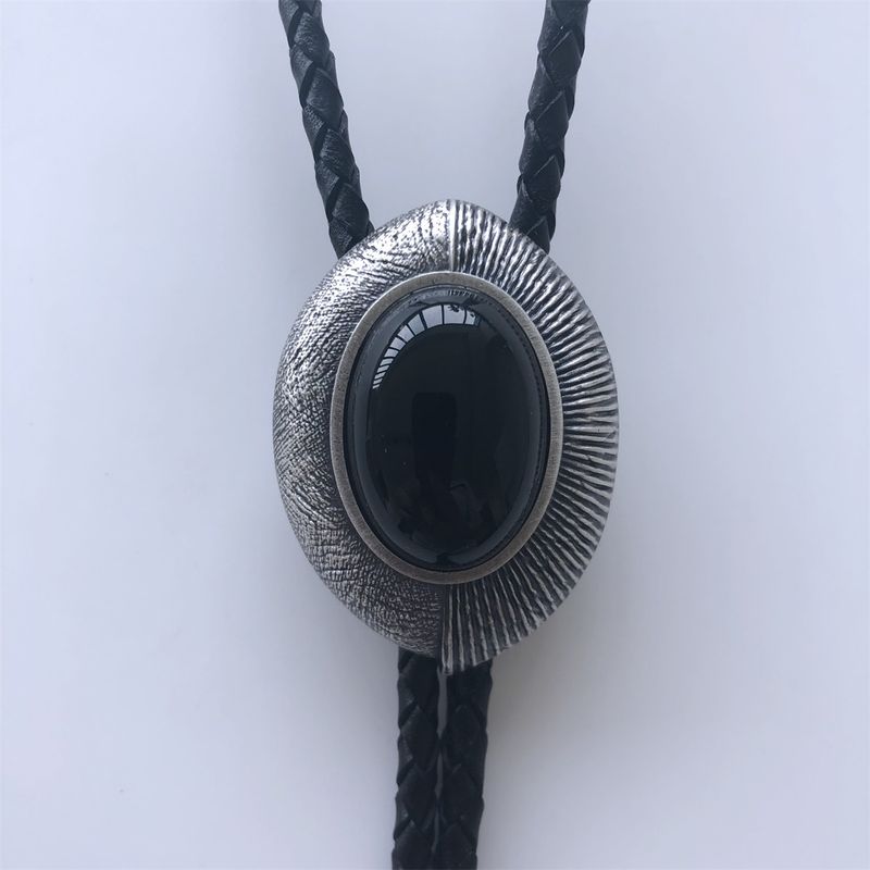 Nature Black Obsidian Stone Eye Shape Bolo Tie BOLOTIE-076SL