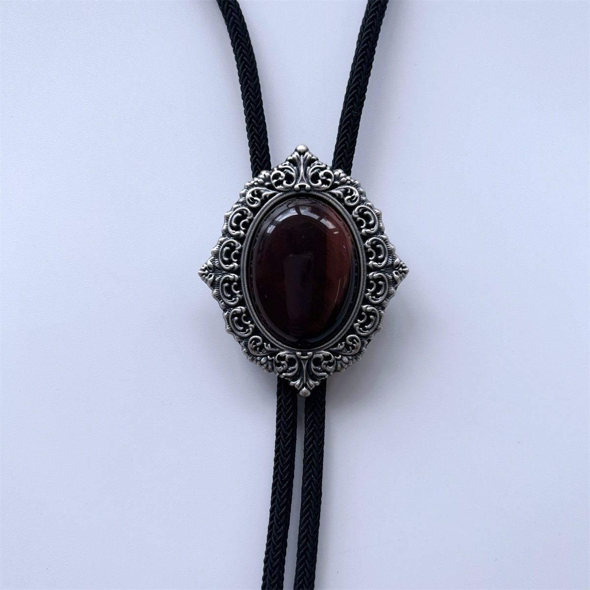 Vintage Silver Nature Red Tiger Eye Stone Magic Mirror Bolo Tie BOLOTIE-079HH