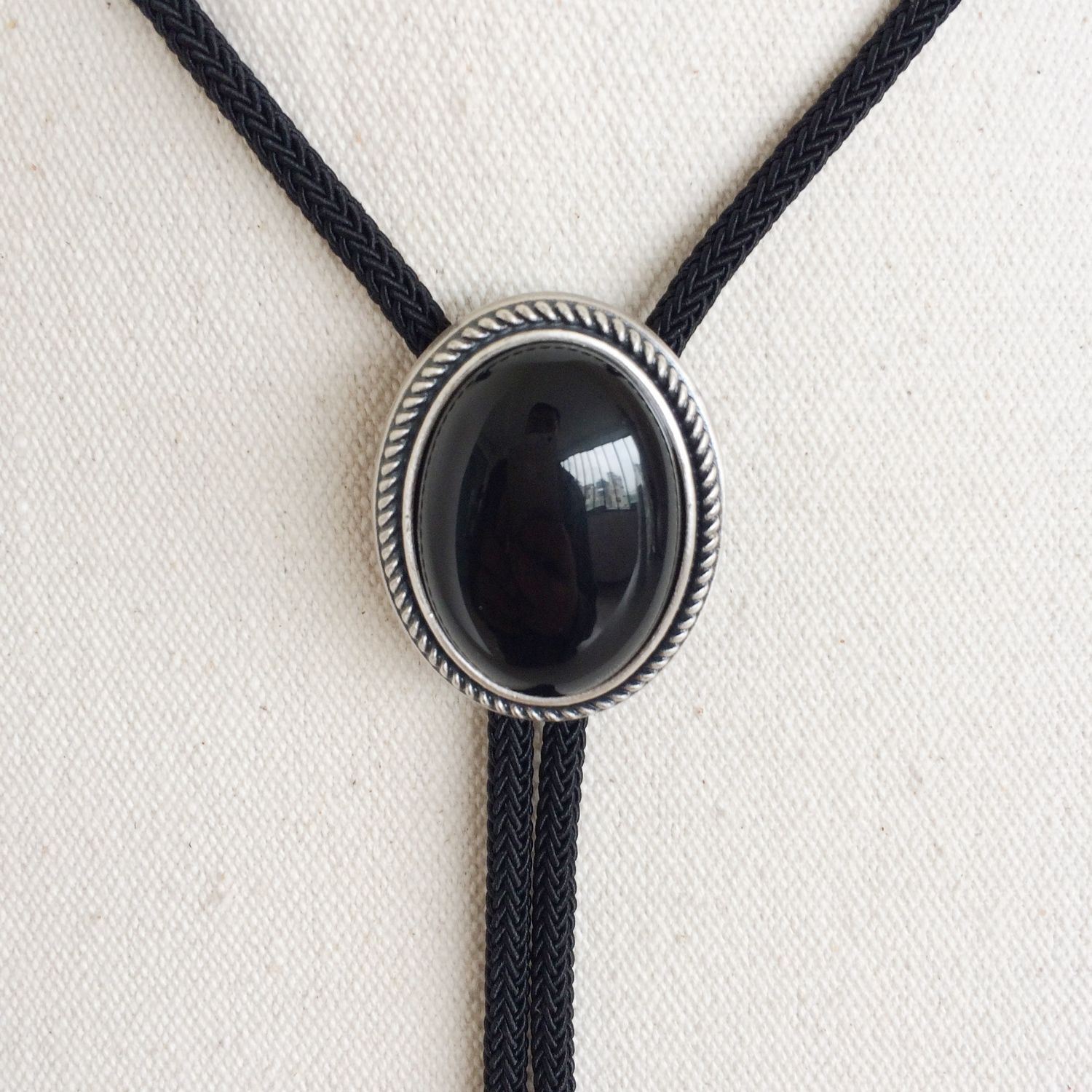 Nature Black Obsidian Stone Oval Wedding Bolo Tie Necklace BOLOTIE-069